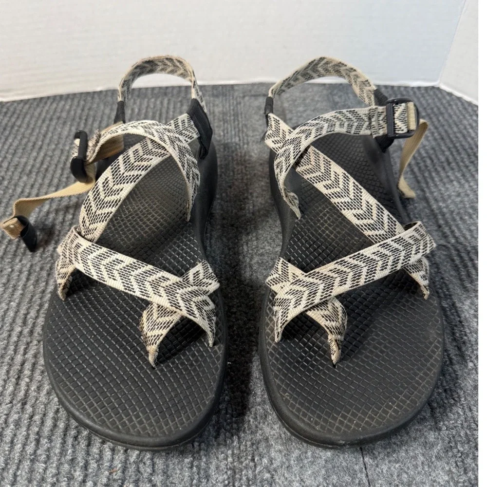 Chaco Z Cloud 2 Womens Sandals Size 11 Black Tan Chevron Double Strap Toe Loop